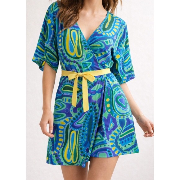 Dresses & Skirts - Vintage Handmade Mod Wrap Dress Small Mini Psychedelic Whimsical Retro Paisley